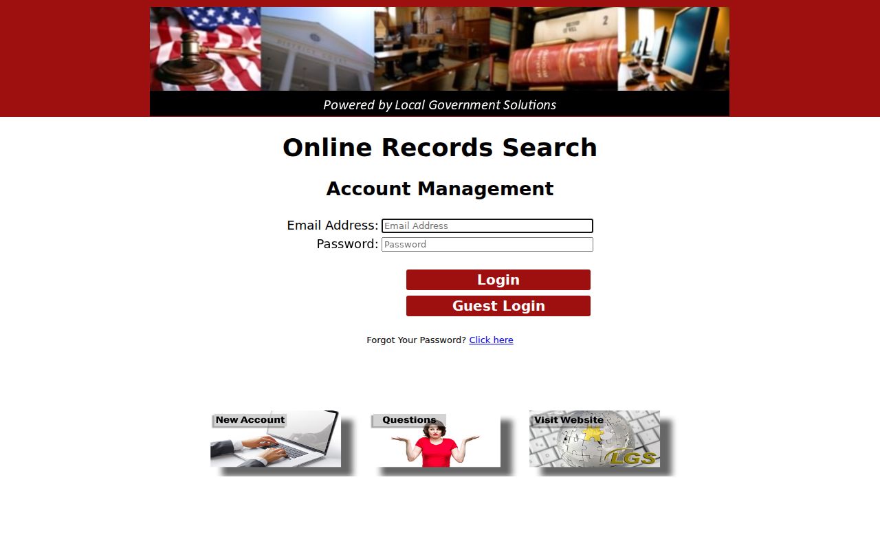 Zapata County warrant records: county-linked LGS login and guest access screen