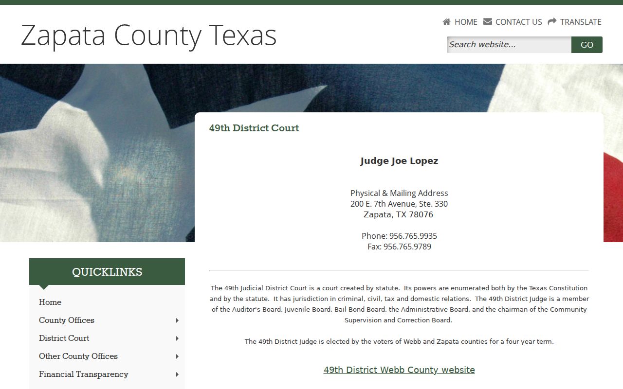 Zapata County arrest warrant records: 49th Judicial District Court contact and jurisdiction