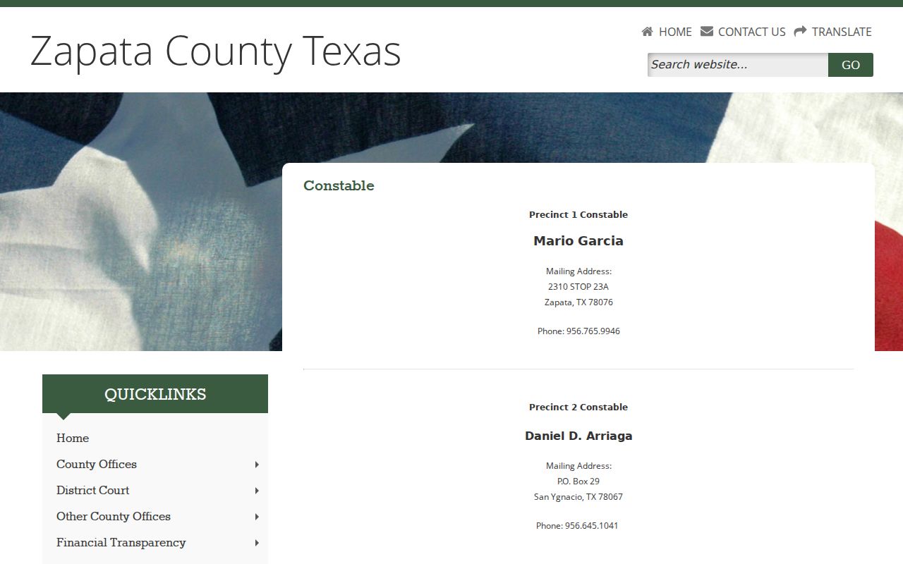 Zapata County active warrant service: four constable precincts and published duties